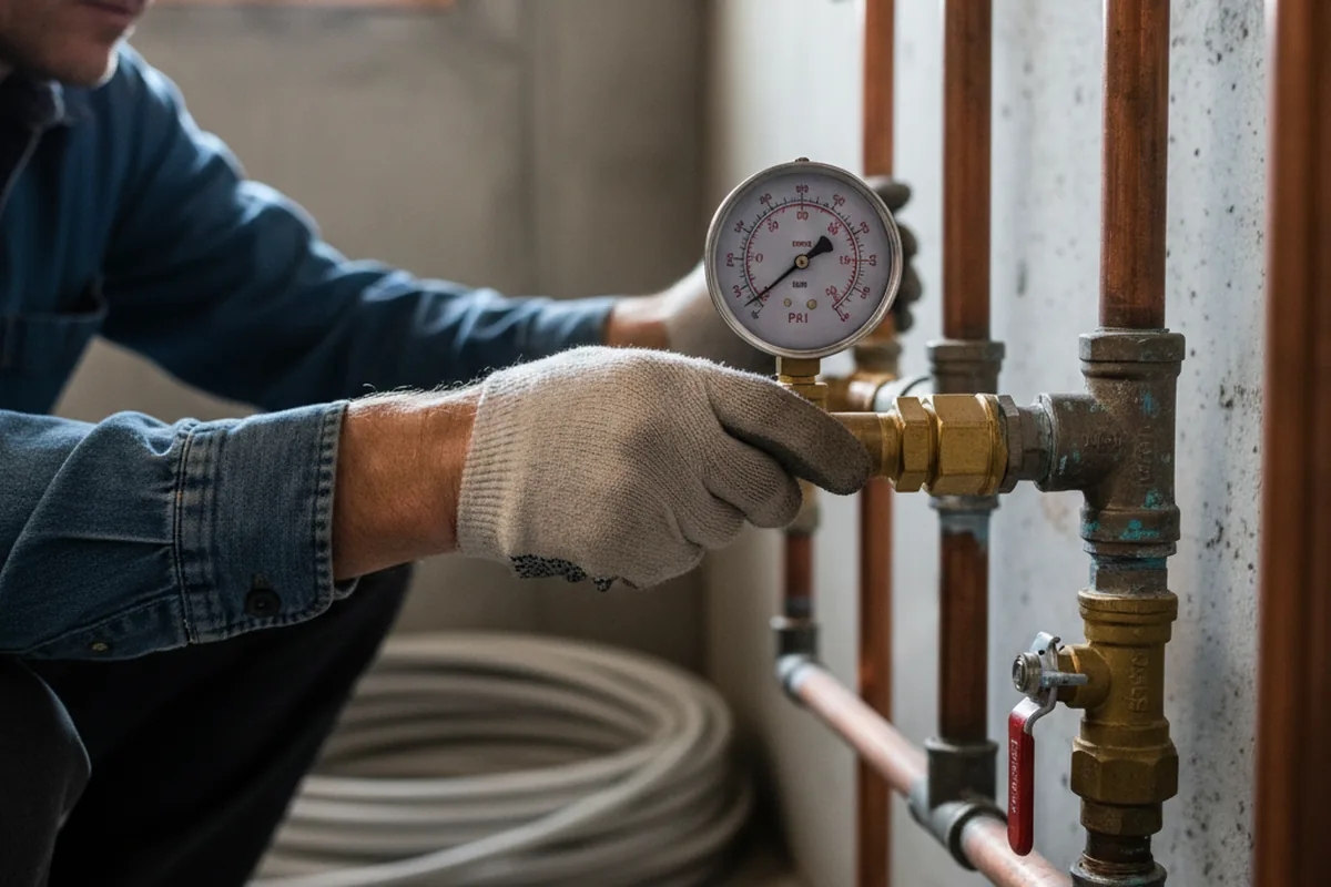 Pressure testing a repaired line during Water Line Repair in Rancho Santa Fe